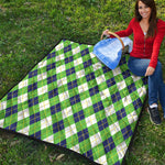 Green Navy And White Argyle Print Quilt