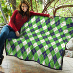 Green Navy And White Argyle Print Quilt