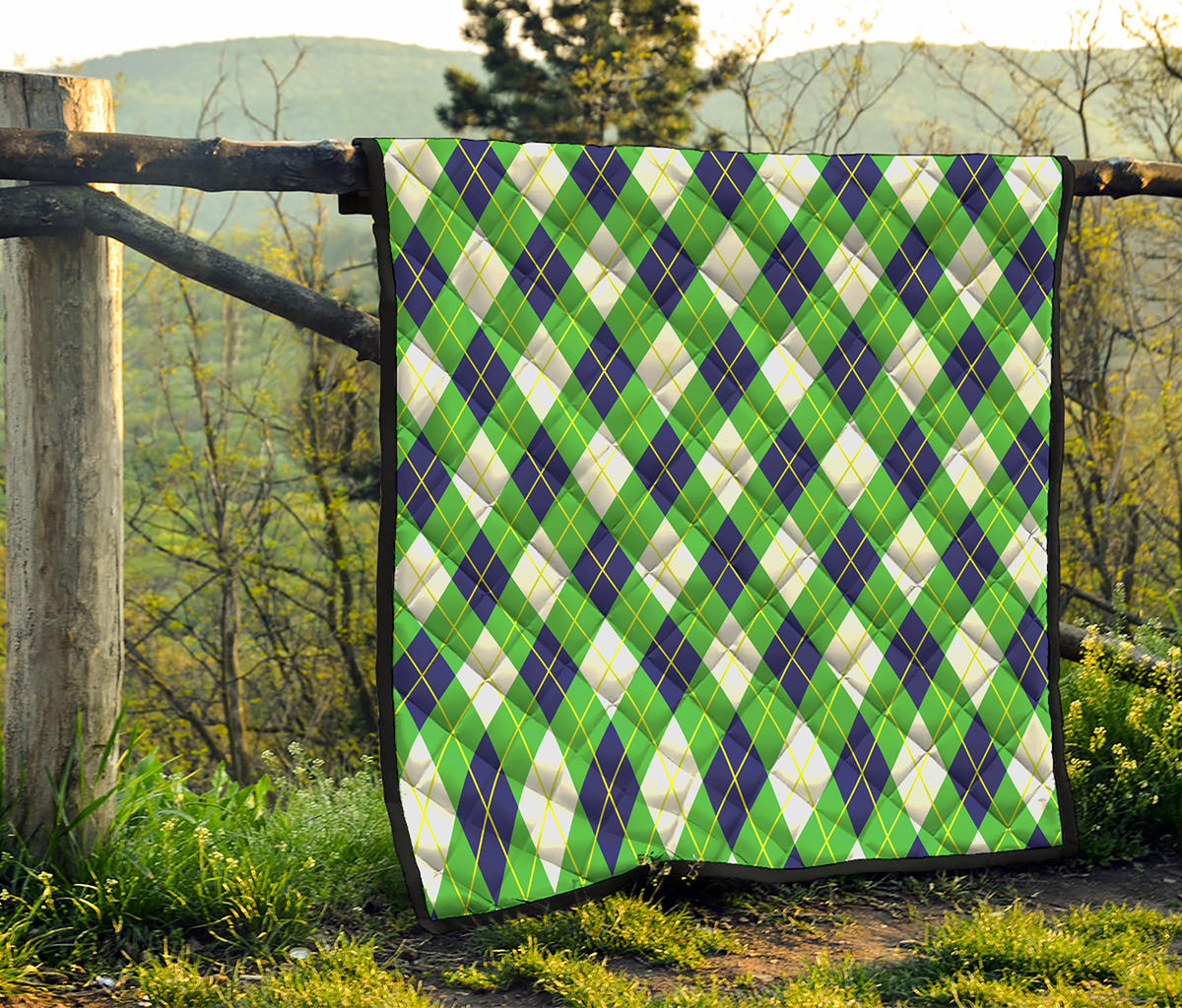 Green Navy And White Argyle Print Quilt