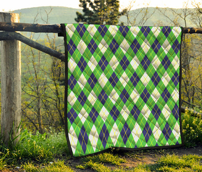 Green Navy And White Argyle Print Quilt