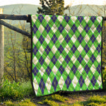 Green Navy And White Argyle Print Quilt
