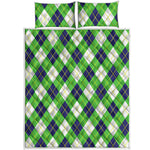 Green Navy And White Argyle Print Quilt Bed Set