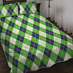 Green Navy And White Argyle Print Quilt Bed Set