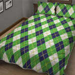Green Navy And White Argyle Print Quilt Bed Set