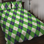 Green Navy And White Argyle Print Quilt Bed Set