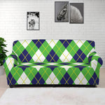 Green Navy And White Argyle Print Sofa Cover