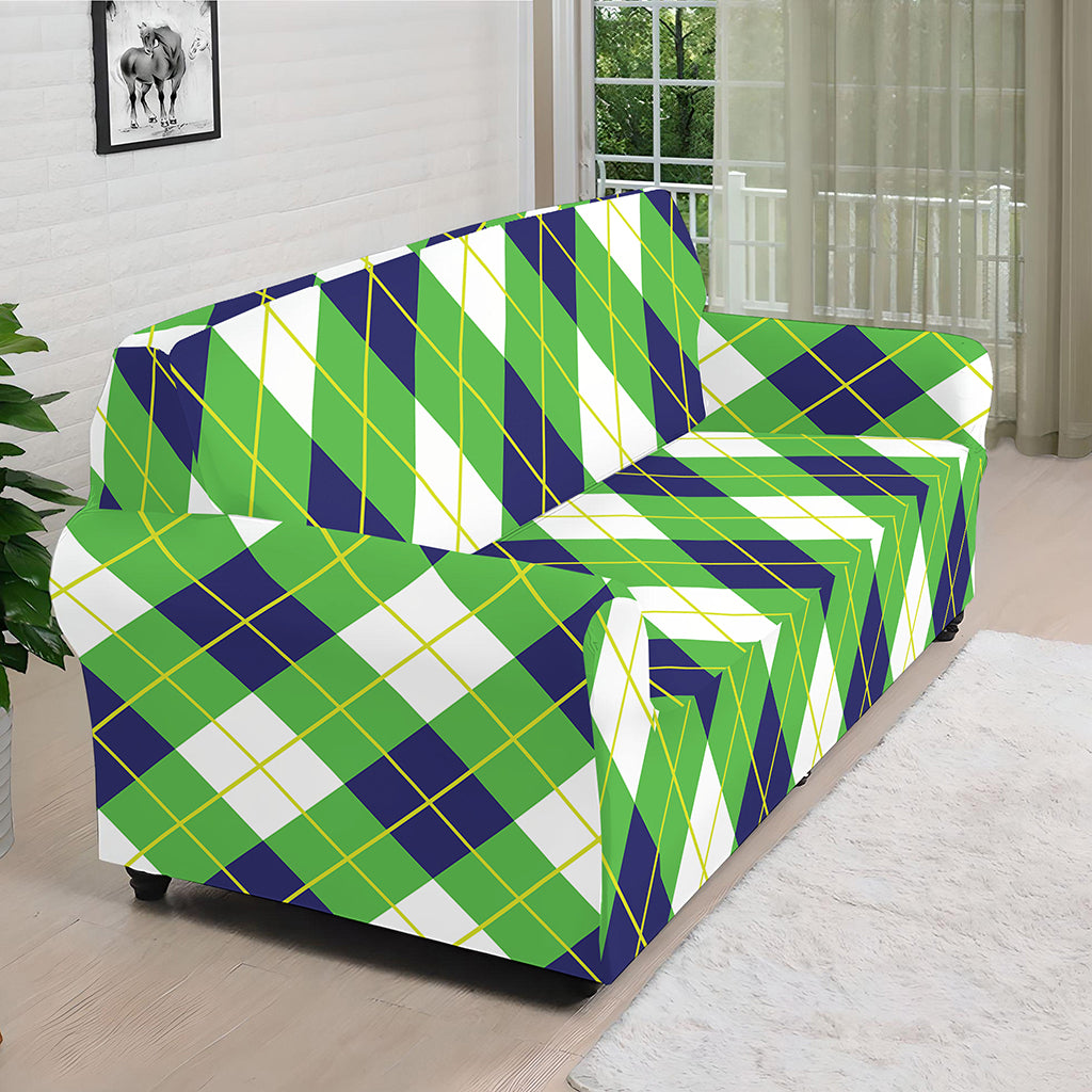 Green Navy And White Argyle Print Sofa Cover