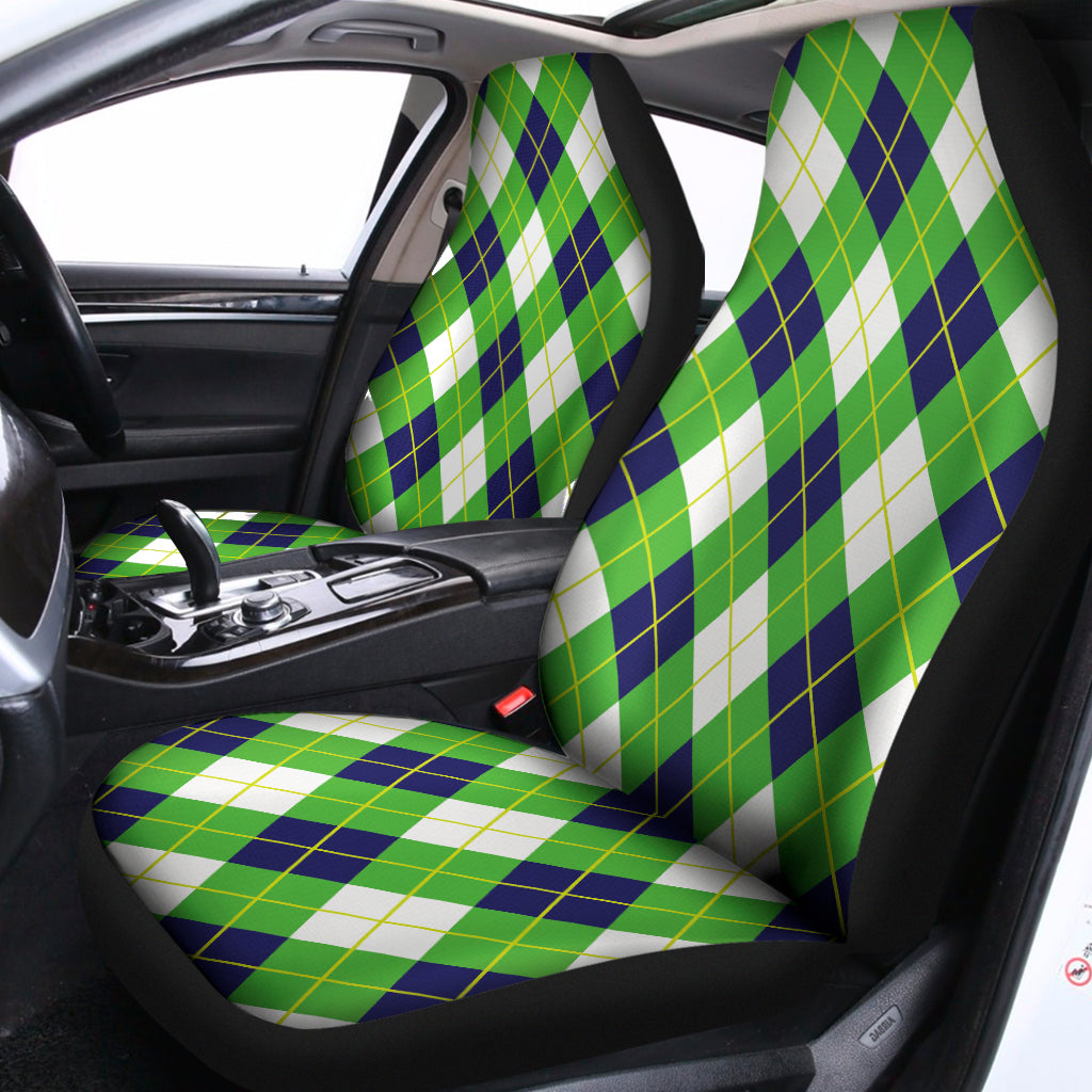 Green Navy And White Argyle Print Universal Fit Car Seat Covers