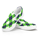 Green Navy And White Argyle Print White Slip On Shoes