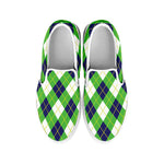 Green Navy And White Argyle Print White Slip On Shoes