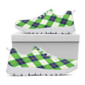 Green Navy And White Argyle Print White Running Shoes