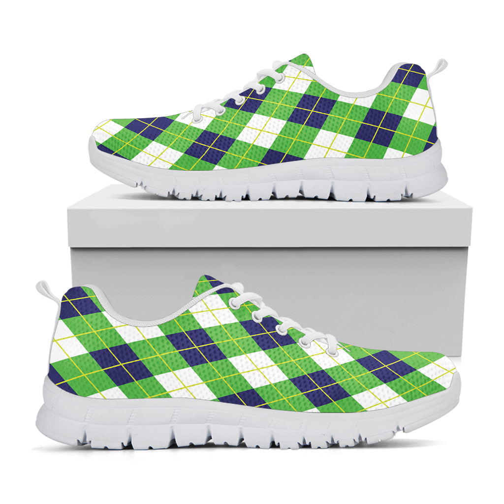 Green Navy And White Argyle Print White Sneakers