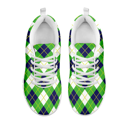Green Navy And White Argyle Print White Sneakers