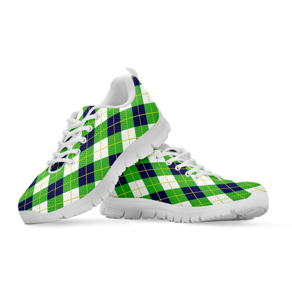 Green Navy And White Argyle Print White Sneakers