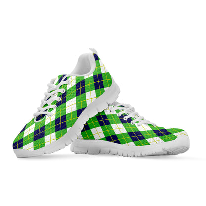 Green Navy And White Argyle Print White Sneakers