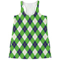 Green Navy And White Argyle Print Women's Racerback Tank Top