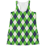 Green Navy And White Argyle Print Women's Racerback Tank Top