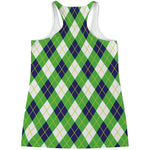 Green Navy And White Argyle Print Women's Racerback Tank Top