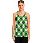 Green Navy And White Argyle Print Women's Racerback Tank Top