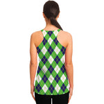 Green Navy And White Argyle Print Women's Racerback Tank Top