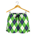 Green Navy And White Argyle Print Women's Shorts