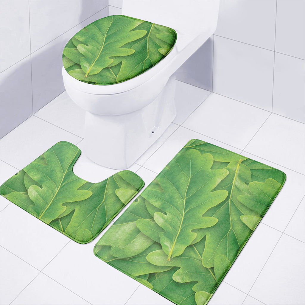 Green Oak Leaf Print 3 Piece Bath Mat Set