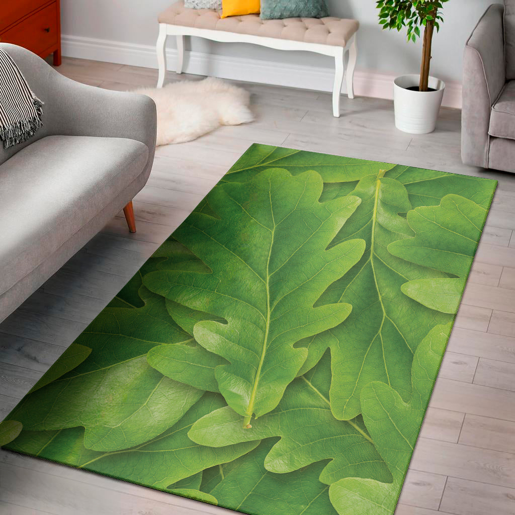 Green Oak Leaf Print Area Rug