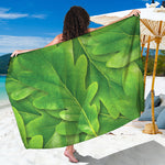 Green Oak Leaf Print Beach Sarong Wrap