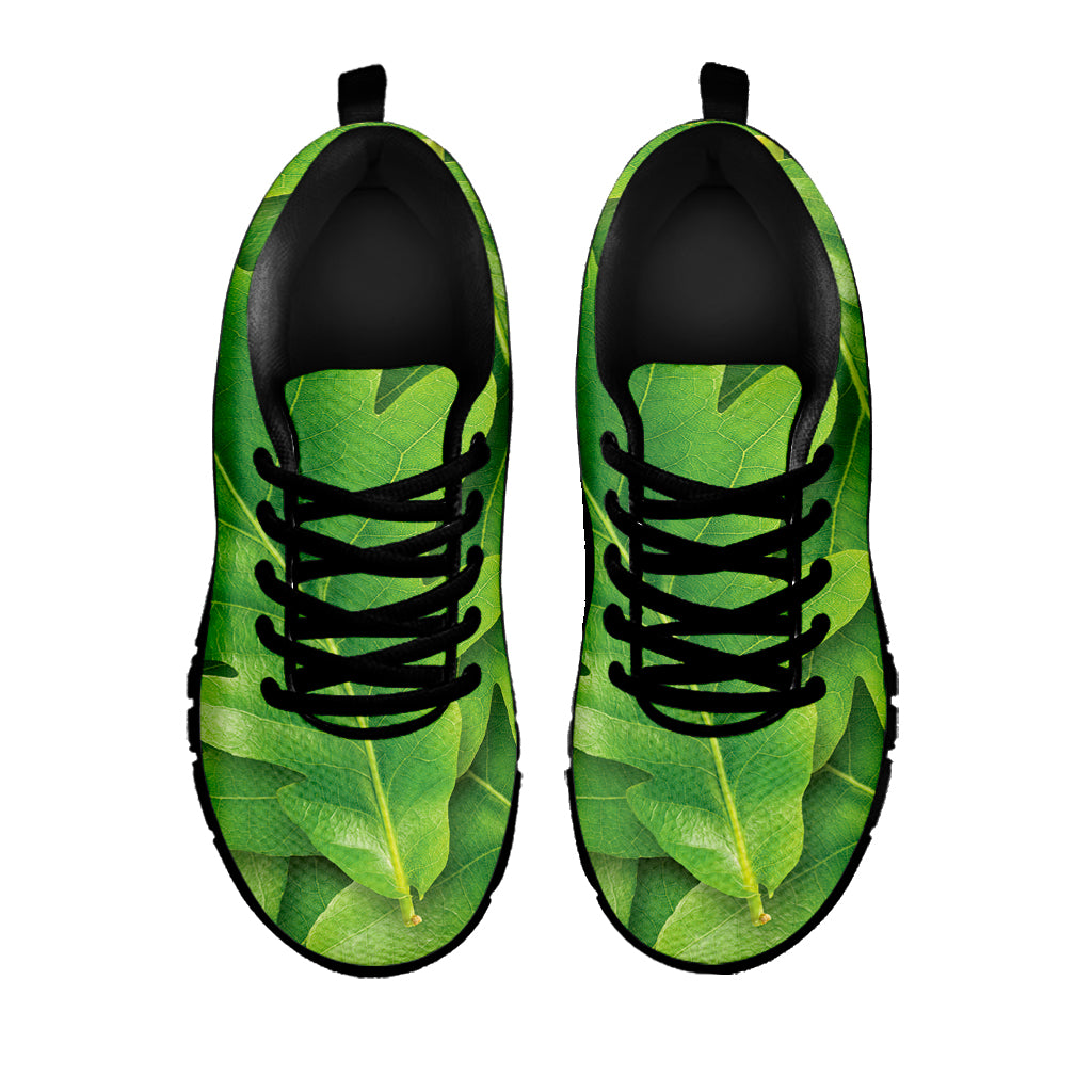 Green Oak Leaf Print Black Sneakers