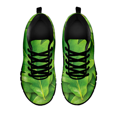 Green Oak Leaf Print Black Sneakers