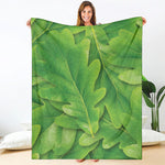 Green Oak Leaf Print Blanket
