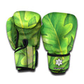 Green Oak Leaf Print Boxing Gloves