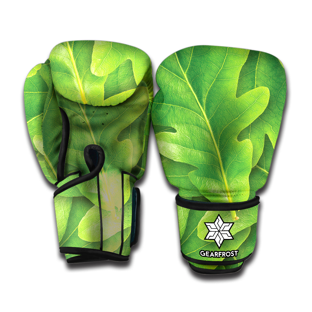 Green Oak Leaf Print Boxing Gloves