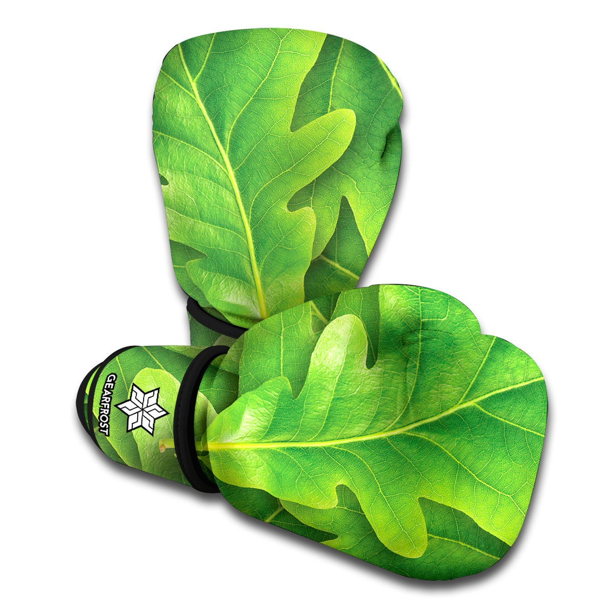 Green Oak Leaf Print Boxing Gloves