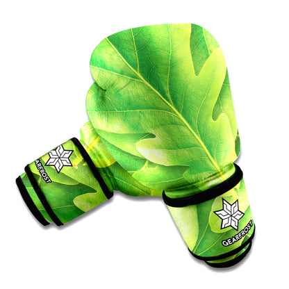 Green Oak Leaf Print Boxing Gloves