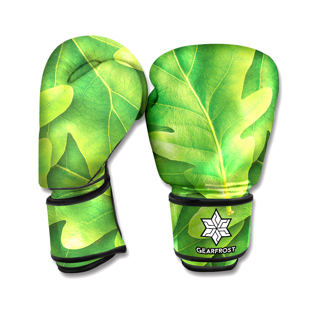 Green Oak Leaf Print Boxing Gloves