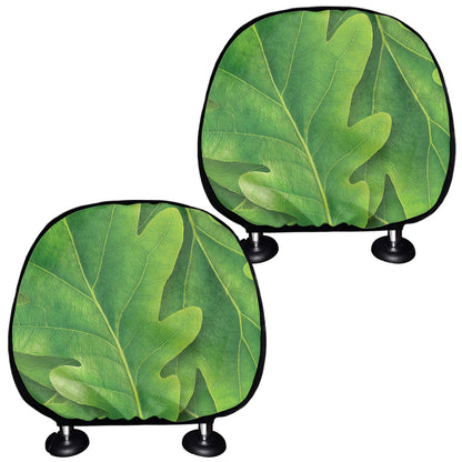 Green Oak Leaf Print Car Headrest Covers