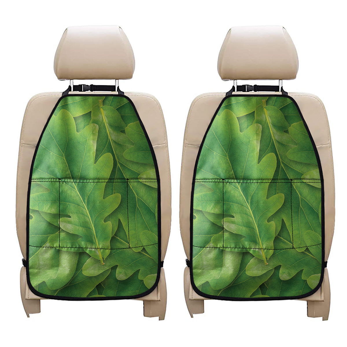Green Oak Leaf Print Car Seat Organizers