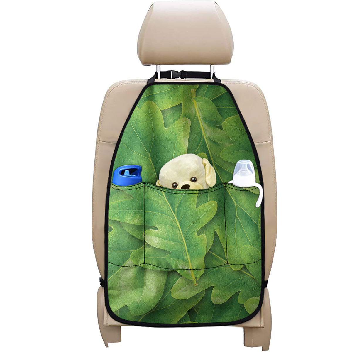 Green Oak Leaf Print Car Seat Organizers