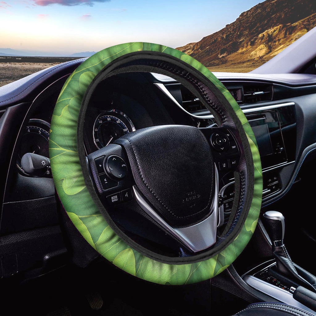 Green Oak Leaf Print Car Steering Wheel Cover