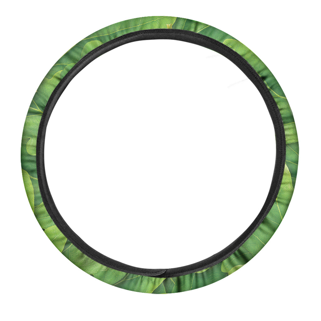 Green Oak Leaf Print Car Steering Wheel Cover