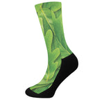 Green Oak Leaf Print Crew Socks