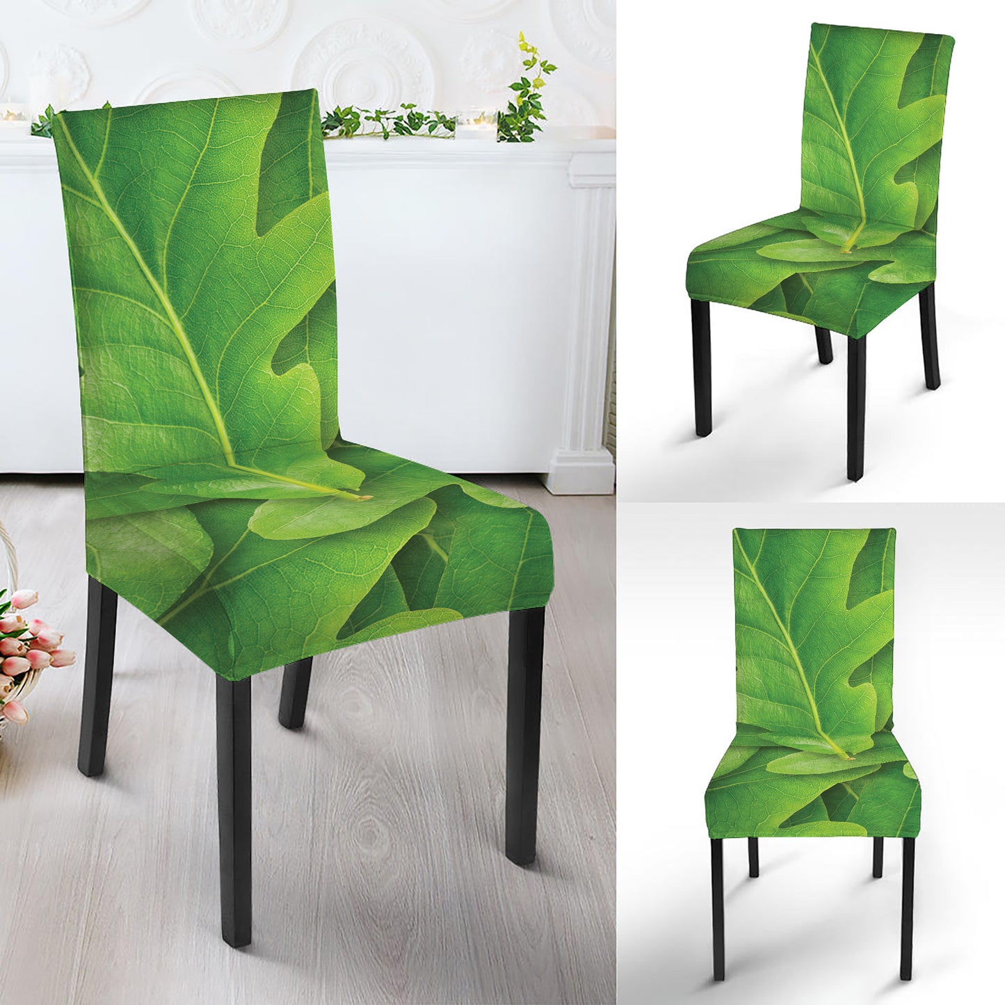 Green Oak Leaf Print Dining Chair Slipcover
