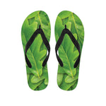Green Oak Leaf Print Flip Flops