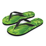 Green Oak Leaf Print Flip Flops