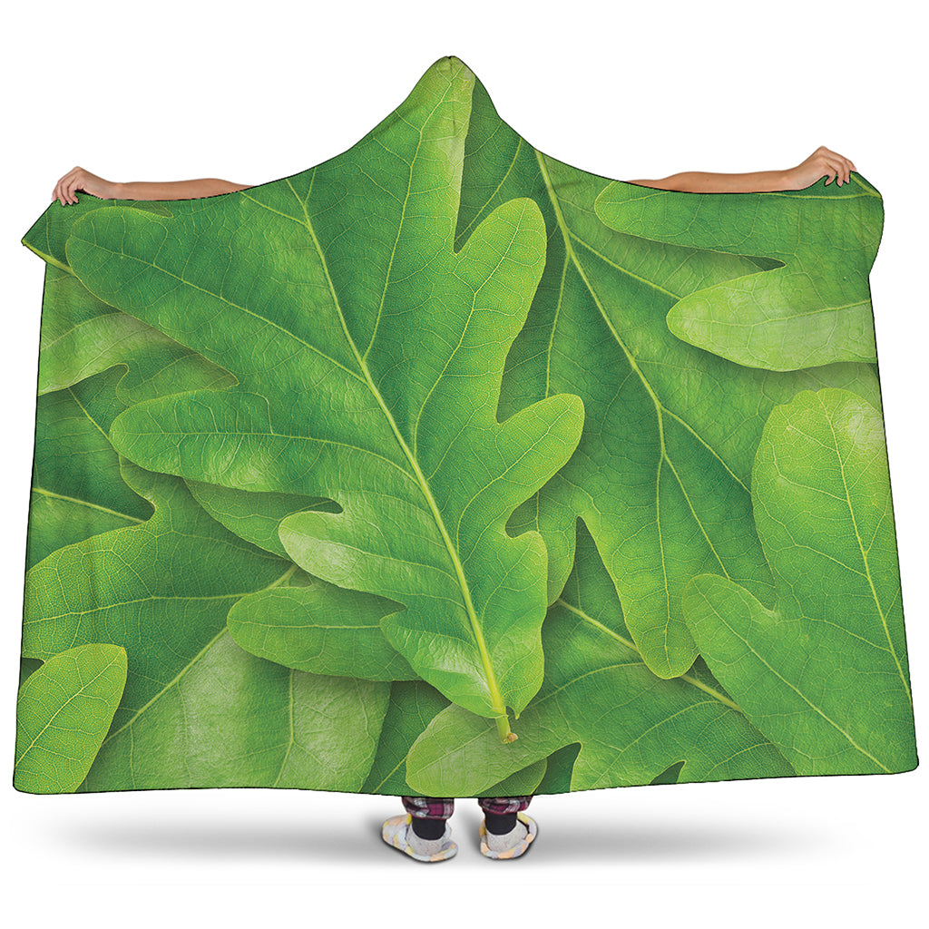 Green Oak Leaf Print Hooded Blanket