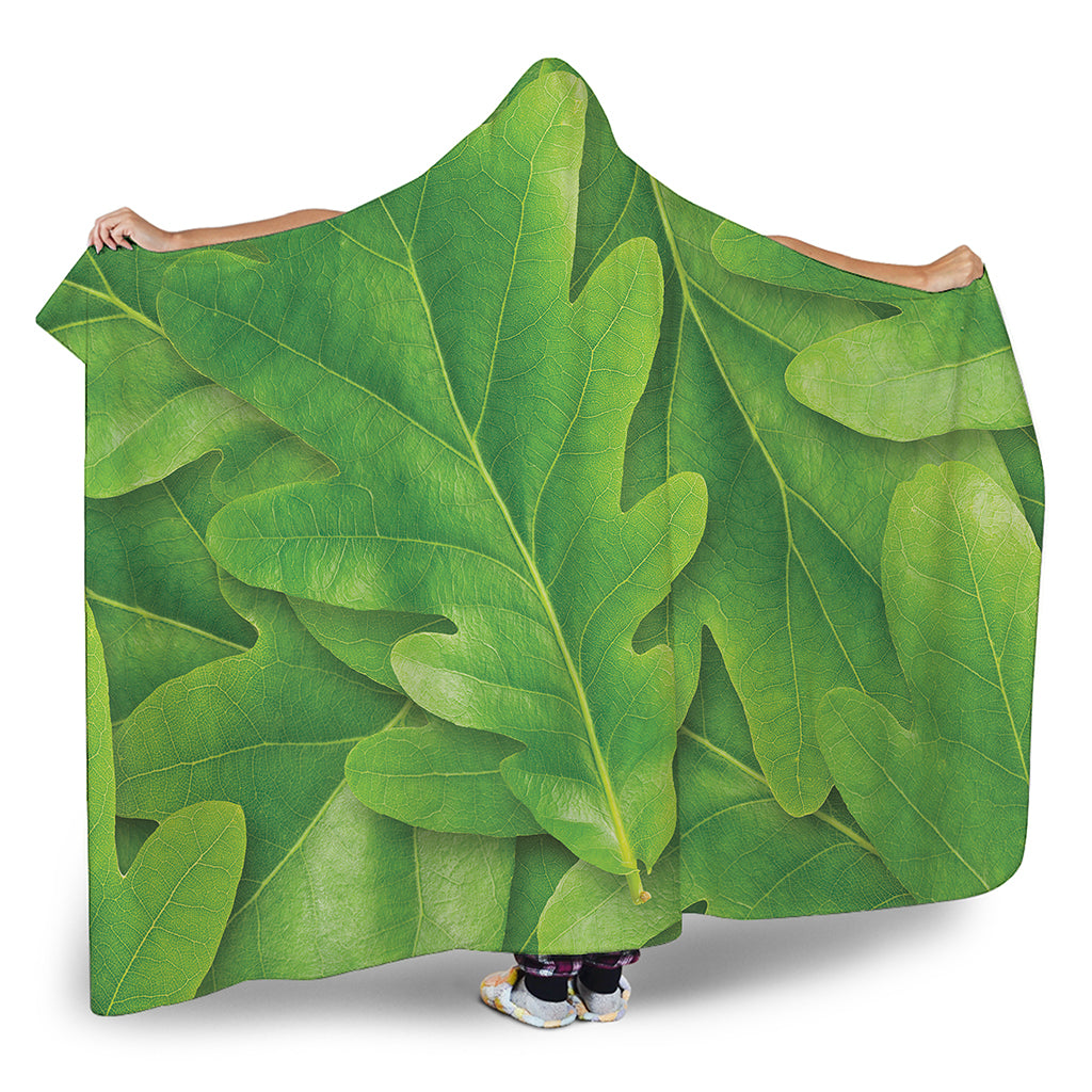 Green Oak Leaf Print Hooded Blanket