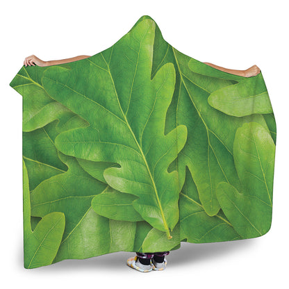 Green Oak Leaf Print Hooded Blanket
