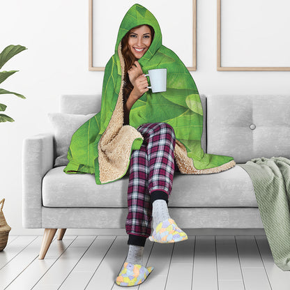 Green Oak Leaf Print Hooded Blanket