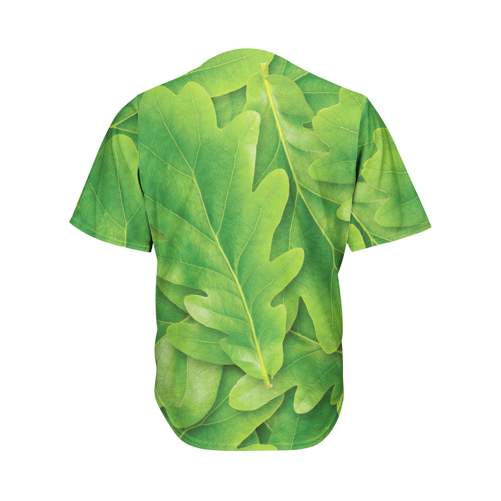 Green Oak Leaf Print Men's Baseball Jersey